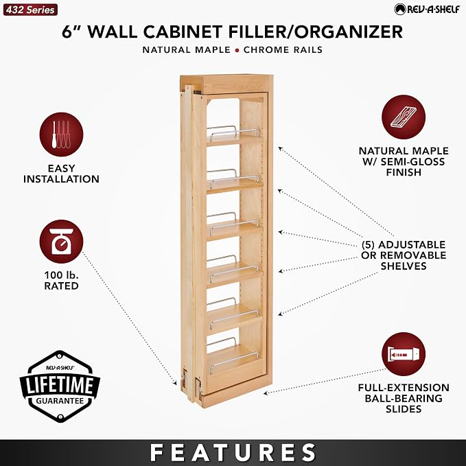 Rev-A-Shelf 6" W x 42" H Pull Out Quad Shelf Organizer - Image 4