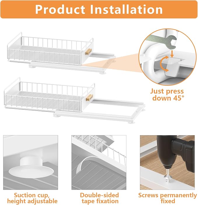Under Sink Organizer, Single Tier Metal Pull Out Sliding Drawer Shelf - Image 3