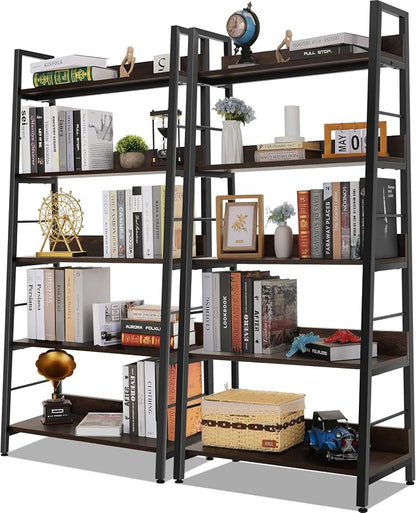Himimi Ladder Bookshelf, 5 Shelf Bookcase Industrial Bookshelf Wood and Metal by Himimi