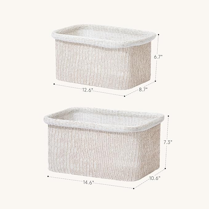 La Jolie Maison Blended Fabric Storage Baskets Set of 2, Rectangle Knitted - Image 4