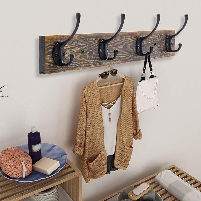 IBosins Wall Mounted Coat Rack, Entryway Hanging, Metal Wood Rack - Image 6