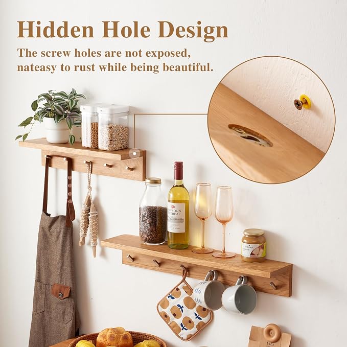 Oak Wood Coat Rack Wall Mount - Image 2