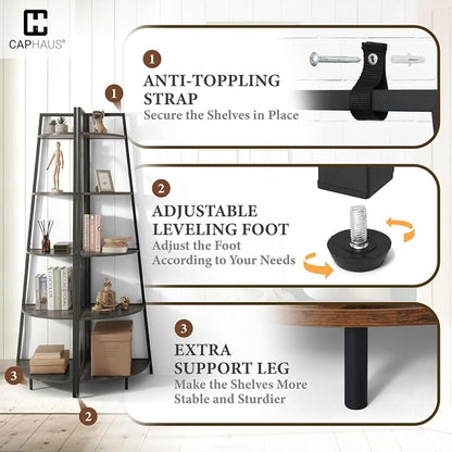 CAPHAUS 4-Tier Corner Shelf Stand, Tall Display Shelves, Ladder Corner Wood - Image 5