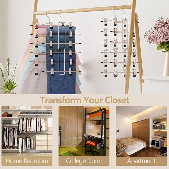 Pants Hangers with Clips, Space Saving Hanging Closet Organizer-6 Tiers Skirt - Image 5