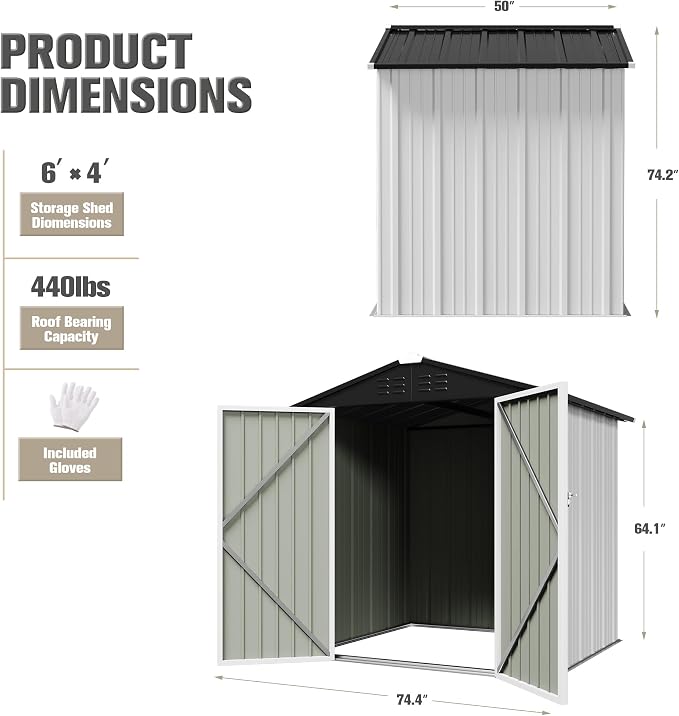 JUMMICO Metal Outdoor Storage Shed 6 x 4 FT Metal Shed - Image 5