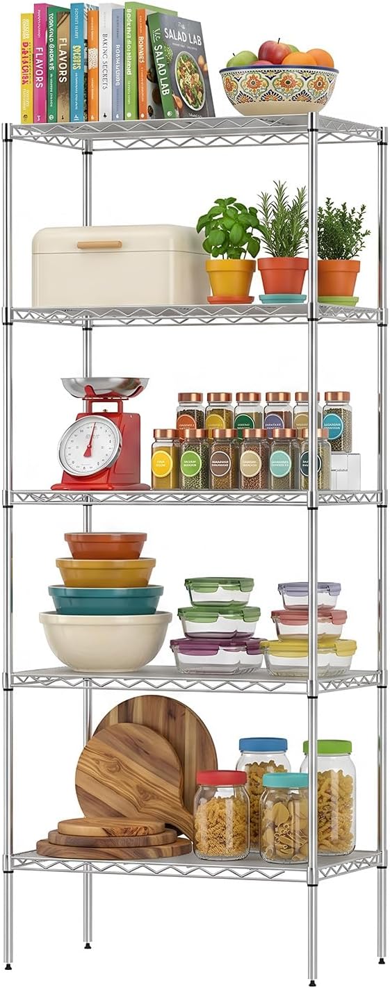 BestOffice | 5-Tier Wire Shelf | 14" x 24" x 60" | Chrome | Storage Shelves by BestOffice