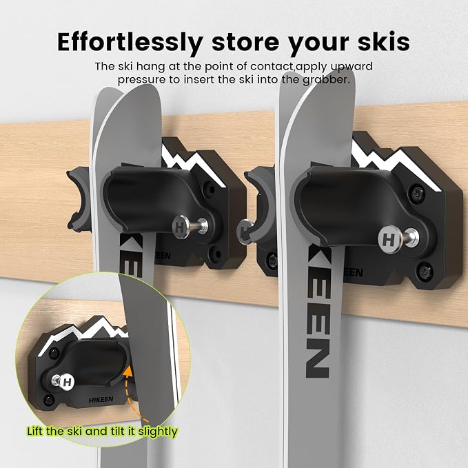 Hikeen Ski & Snowboard Wall Mount, Fits Any Ski or Snowboard, Ski Wall Rack - Image 5