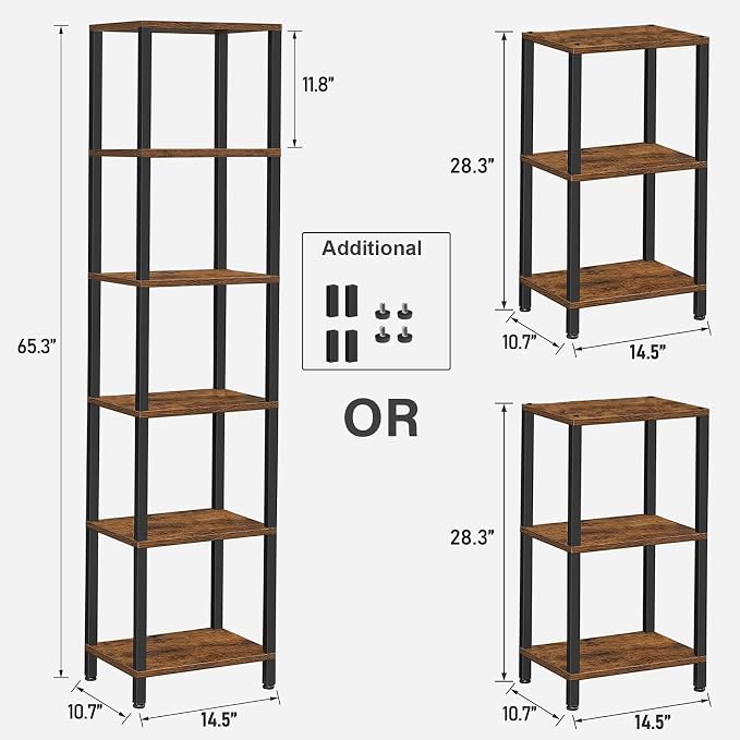 TUTOTAK Bookshelf, 6-Tier Tall Narrow Book Shelf - Image 2