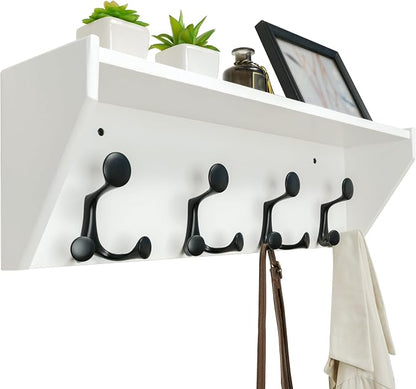 WEBI Wall Shelf with Hooks Underneath, 24” Long Wall Mounted Coat Rack with by WEBI