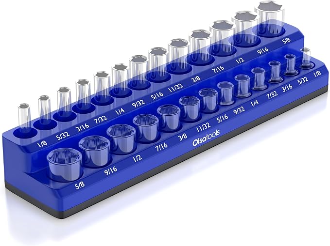 Olsa Tools Magnetic Socket Organizer | 1/4-inch drive | SAE BLUE | Holds 26 by OlsaTools