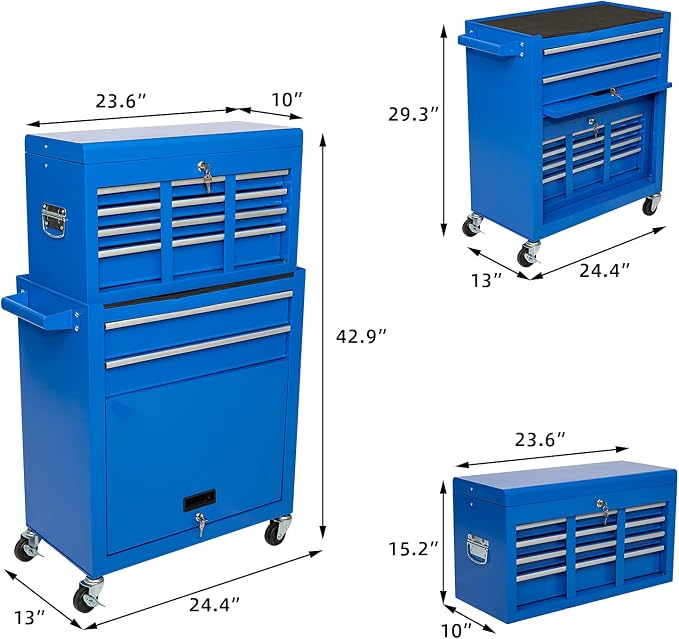 8-Drawer High Capacity Rolling Tool Chest, Removable Cabinet Storage Tool Box - Image 3