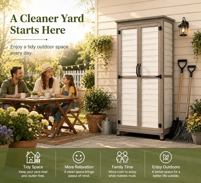 Outdoor Storage Cabinet – Store More in Less Space, Tall Vertical Garden Tool - Image 9