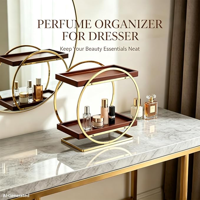 2-Tier Bathroom Counter Organizer, Wood Bathroom Organizer - Image 2