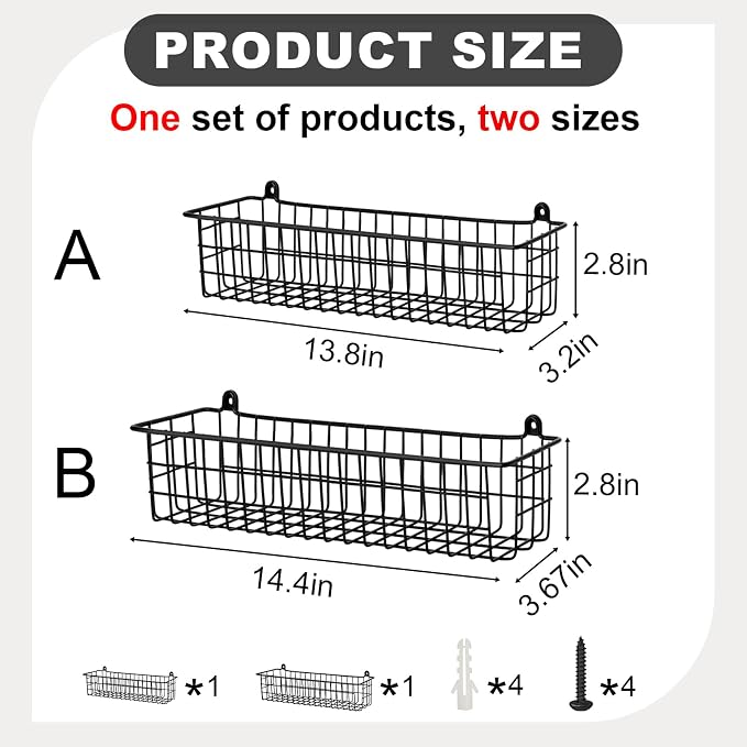 Spice Rack Organizer Wall Mount, 2 Pack Black Seasoning Rack Wire Storage - Image 3