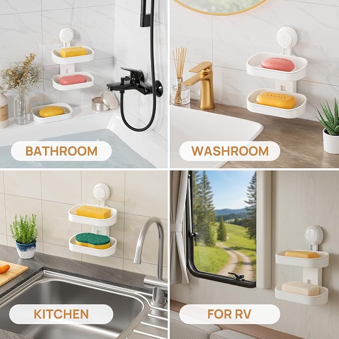 LEVERLOC Soap Dish Holder for Shower Double Layer Suction Cup Wall Mounted - Image 8