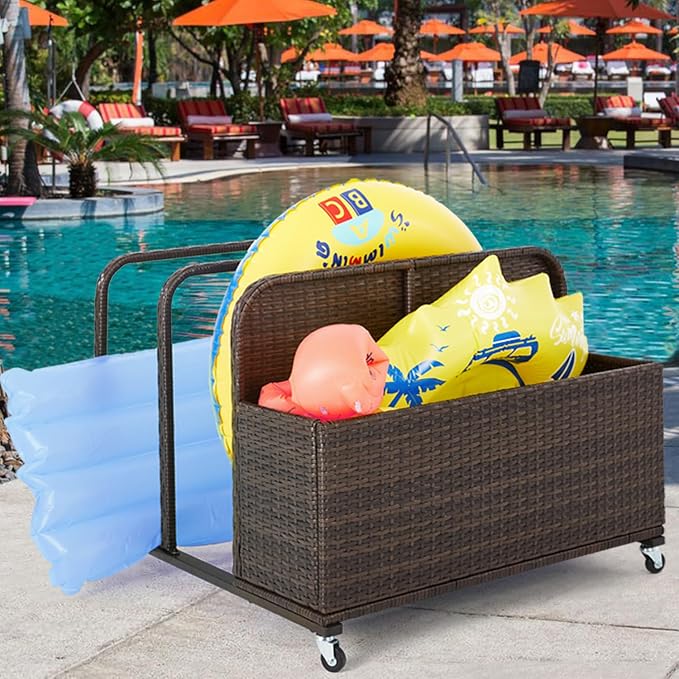 Poolside Float Storage Organizer, Outdoor Wicker Rattan Pool Float Holder - Image 2