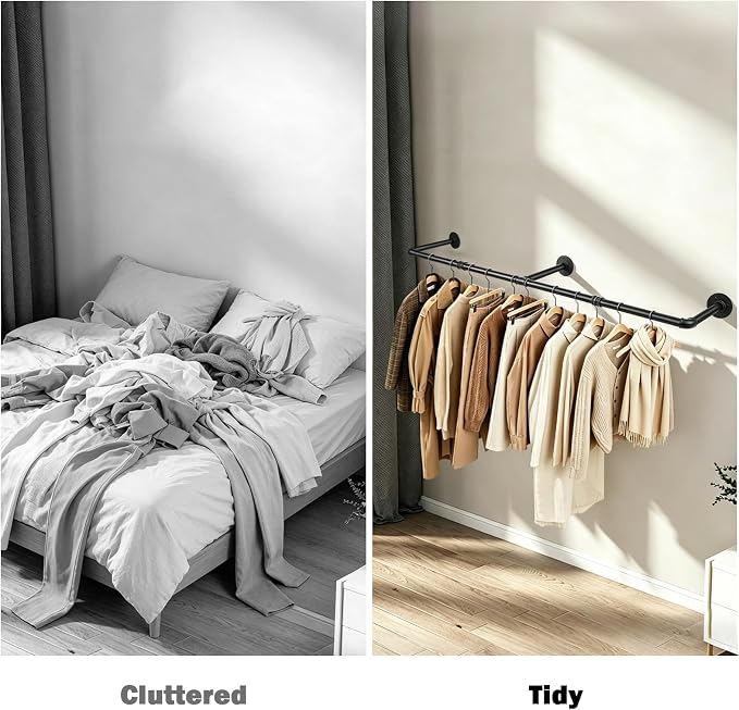 Industrial Pipe Clothes Rack, 50 In Heavy Duty Wall Mounted Garment Rack - Image 7
