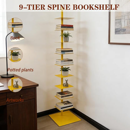 9 Tier Metal Spine Bookshelf Tower, Adjustable Vertical Tower - Image 4