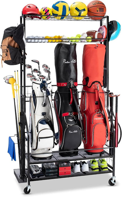 Golf Bag Storage Garage Organizer, 3 Golf Bag Stand and Sports Equipment - Image 7