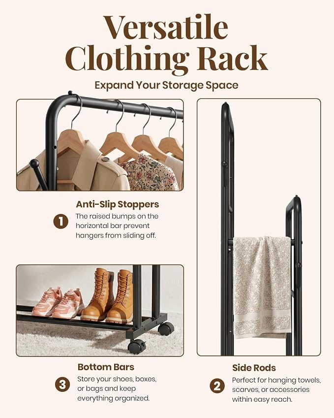 Delamu Clothes Rack Double Rods Clothing Racks - Image 5