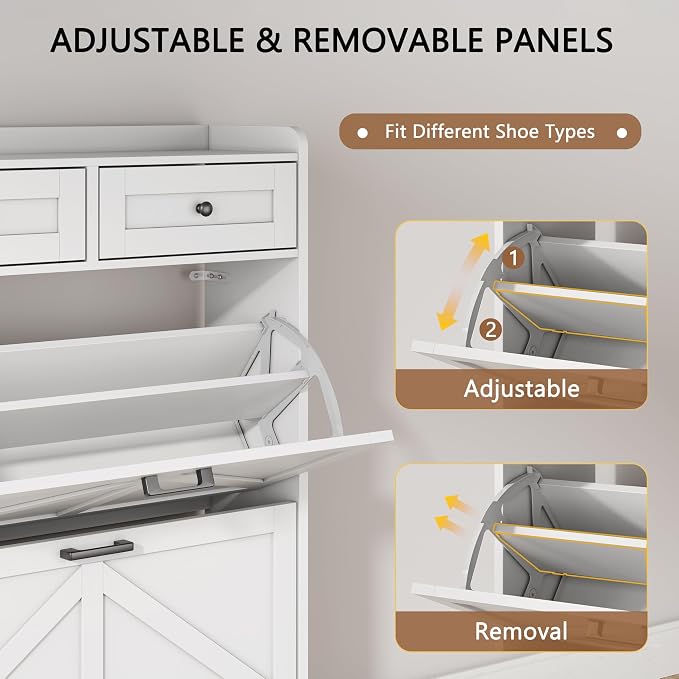 Shoe Cabinet with 3 Flip Drawers & 2 Top Drawers, Hidden Slim Shoe Rack - Image 3
