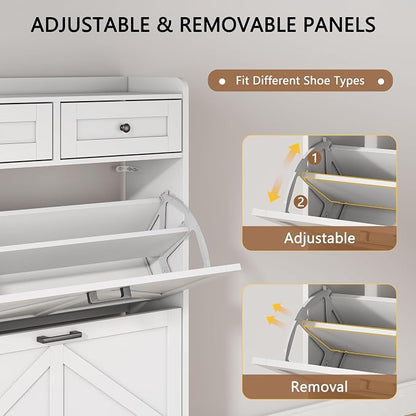 Shoe Cabinet with 3 Flip Drawers & 2 Top Drawers, Hidden Slim Shoe Rack - Image 3