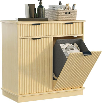 Natural Double Tilt Out Laundry Hamper Cabinet Laundry Basket Cabinet Hidden - Image 6