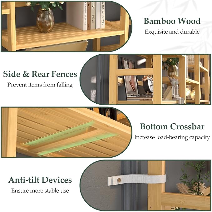 Homykic Bamboo Triple Wide Bookshelves and Bookcases, 6-Tier Shallow Open - Image 4
