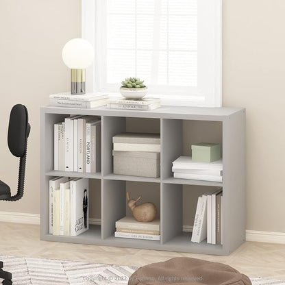 Furinno CUBICLE 6-Cube Book Shelf, Extra Thick Frame Bookshelf, Light Grey | - Image 2