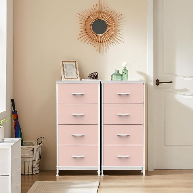 DUMOS Nightstand with 4 Drawers Bedside Table with Removable Fabric Bins Sturdy - Image 8