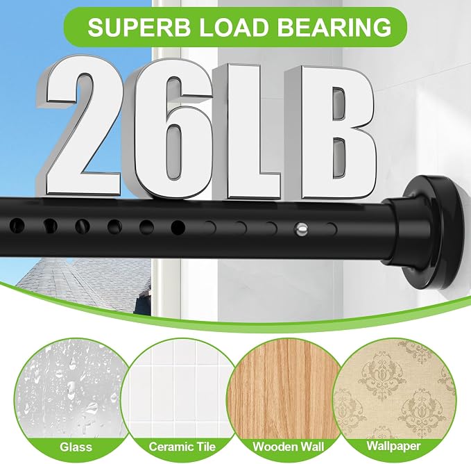 Long Tension Curtain Rod 40-113inch Black Curtain Rods no Drilling Adjustable - Image 3