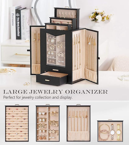 Homde Jewelry Organizer with Transparent Window Necklace Hooks Gift - Image 5