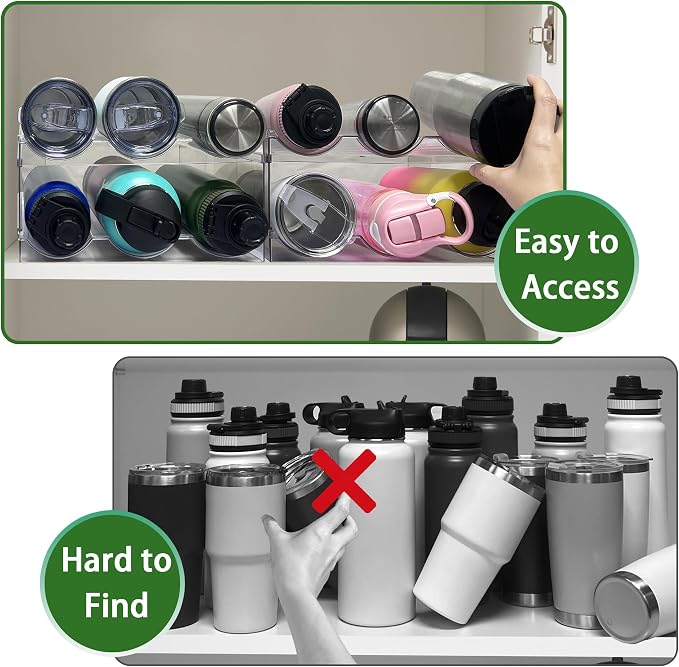 2 Pack Water Bottle Organizer, Stackable Kitchen Pantry Storage Shelf, Plastic - Image 4