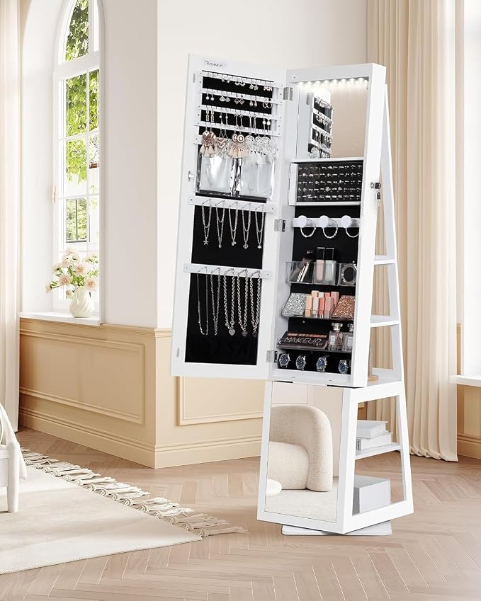 Hzuaneri 16 LEDs Jewelry Cabinet Armoire, Standing Jewelry Organizer - Image 8
