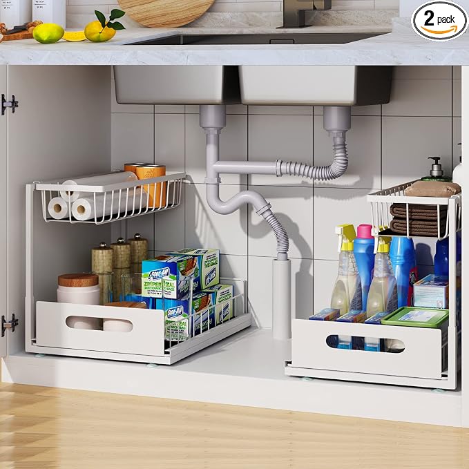 2 Pack Under Sink Organizer, 2 Tier Under Sink Organizers and Storage by UINOFLE