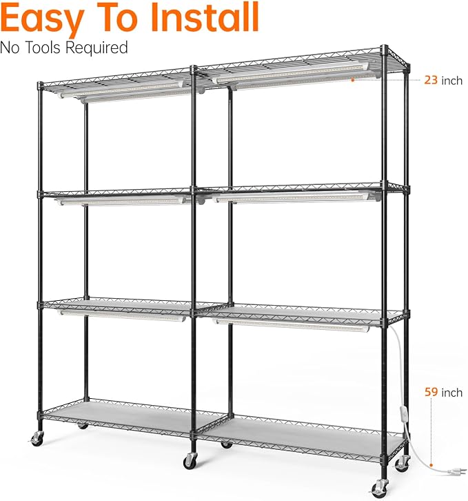 Bstrip Plant Shelf with Grow Light, 4-Tier Large Grow Light Shelf with Wheels - Image 8