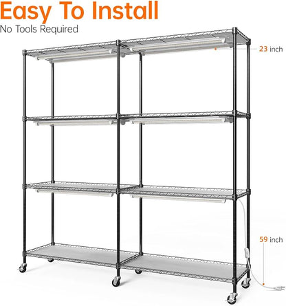 Bstrip Plant Shelf with Grow Light, 4-Tier Large Grow Light Shelf with Wheels - Image 8