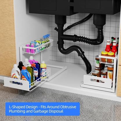 2-Tier Under Sink Slide Out Organizer, Pull Out Cabinet Storage Shelf - Image 2