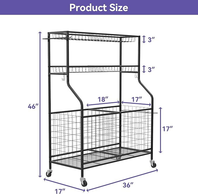 WALMANN Garage Ball and Sports Equipment Organizer, Ball Storage Rack - Image 3
