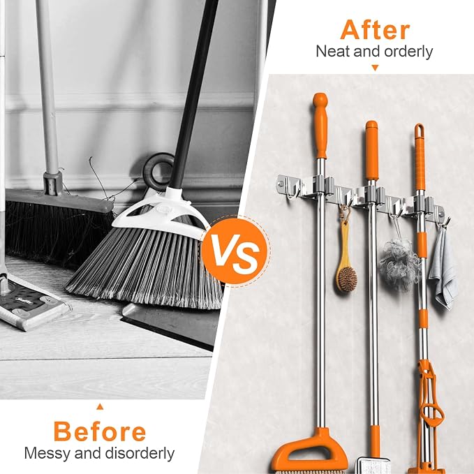 2 Pack Mop and Broom Holder Wall Mount, Non-slip Broom Hanger, Heavy Duty Mop - Image 4