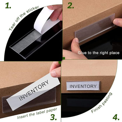 Cindeer 72 Pcs Clear Plastic Adhesive Shelf Label Holders, 3 x 1 Inch - Image 5