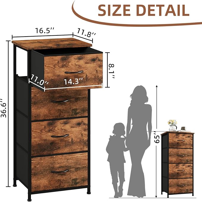 Somdot Dresser for Bedroom, 4 Drawer Storage Cabinet, Steel Frame and MDF Wood - Image 3