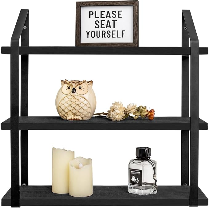 Mkono Floating Wall Shelves 3 Tier Rustic Hanging Shelf by Mkono