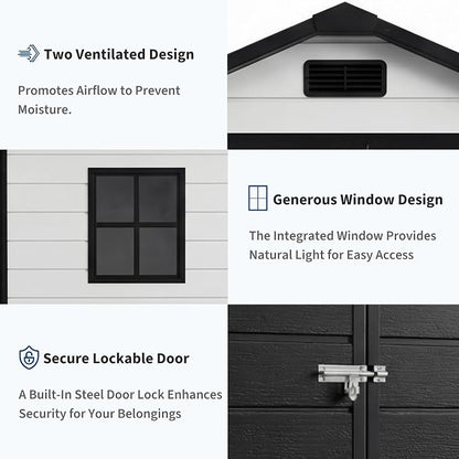 Outdoor Storage Shed with Floor, Plastic Resin Garden Shed with Window & - Image 6