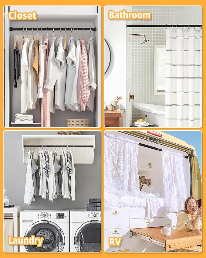 Closet Rod, 17 to 39 Inch Heavy Duty Adjustable Metal Clothing Rack - Image 6