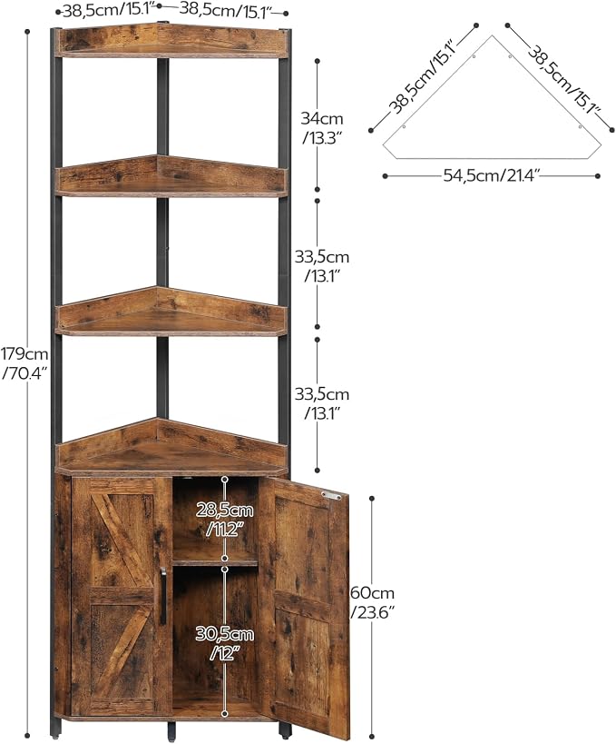 HOOBRO Corner Shelf with Storage, Tall Corner Cabinet, 5-Tier Bookshelf Stand - Image 3