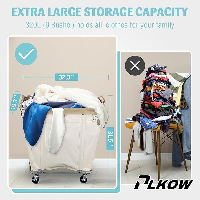 PLKOW Laundry Cart with Wheels 320L Large Rolling Laundry Cart - Image 2