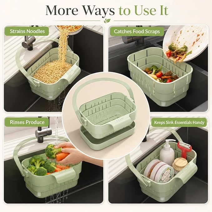 Foldable Hanging Sink Drain Basket Stretchable Kitchen Colander | Space Saving - Image 6