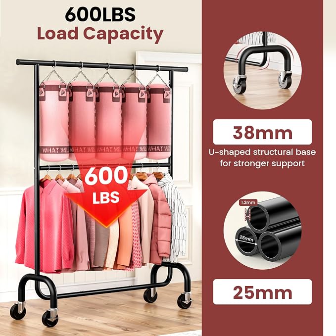 Heavy Duty Clothes Rack Load 600 LBS, Rolling Clothing Rack - Image 3