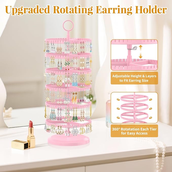 EsLuker.ly Earring Holder Organizer Rotating Stud Display Tree Rack, 6 Tier | - Image 2